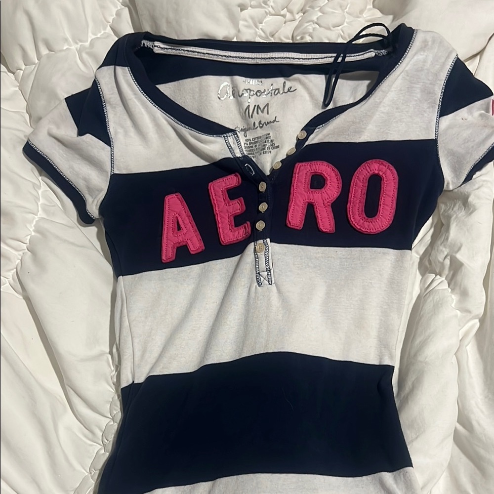 Vintage AERO Striped Navy and White Top